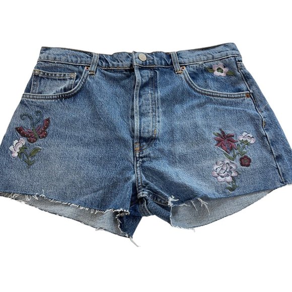 Reformation Pants - Reformation Charlie High Rise Floral Fauna Embroidery Jean Short Size 30 NWOT